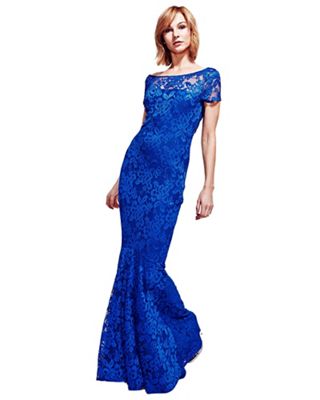 Royal Blue Lace Maxi Dress with Cap Sleeve